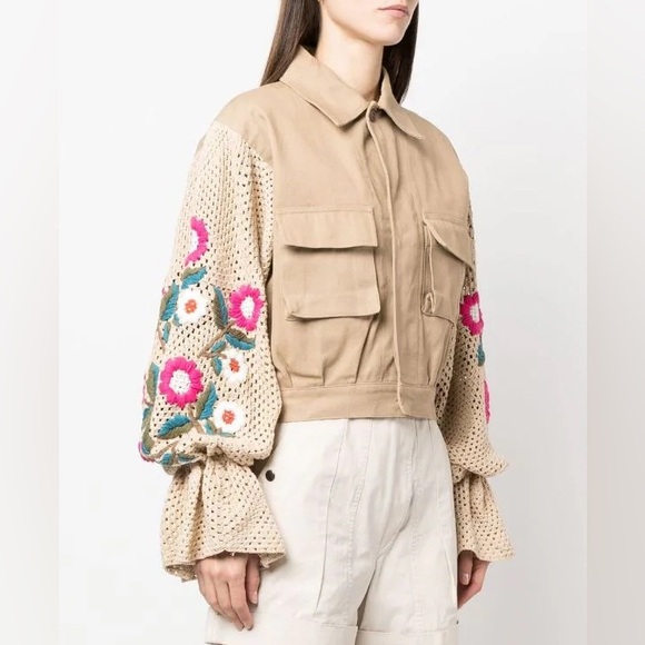 Tu Lizé Jackets & Blazers - Beige cotton crochet  cropped jacket